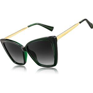 Women's Dark Green Trendy Polarized Classic Stylish Square Cat Eye Sun Glasses